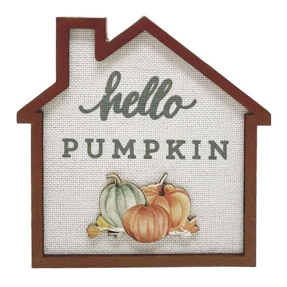 hello PUMPKIN house-shaped Fall decor Autumn tabletop tiered tray display cute - Picture 1 of 8